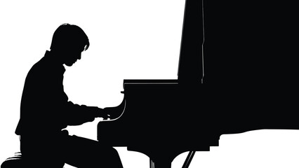 Pianist playing grand piano silhouette illustration vector © Udara