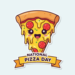 National Pizza Day design template concept. Retro cartoon fast food posters and cards. Social media templates stories posts.