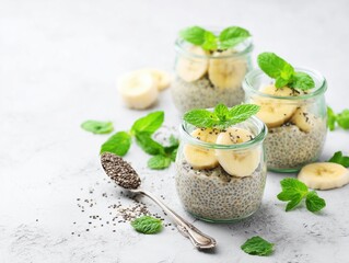 delicious fruit pudding with banana and mint
