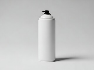 Blank white aerosol spray paint can, isolated on light gray background