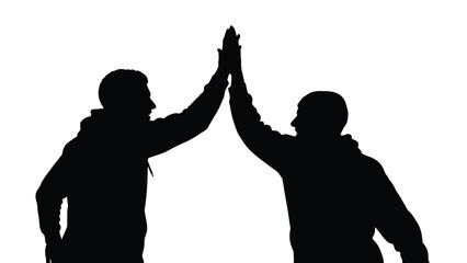 High Five Success Celebration Silhouette Vector Illustration