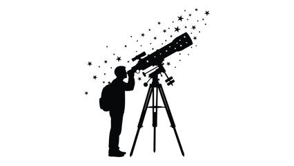 Man looking through telescope at stars silhouette illustration