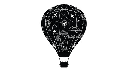 Hot air balloon silhouette with travel and adventure pattern vector