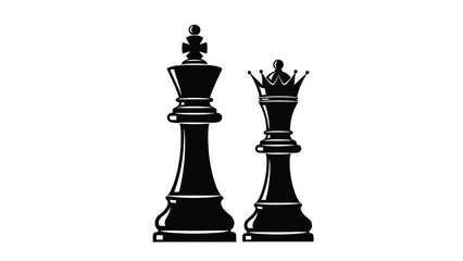 Chess king and queen pieces silhouette vector illustration