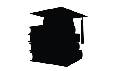 Graduation Cap and Books Education Success Silhouette Vector