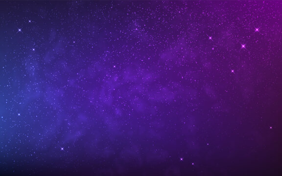 Nebula space background. Color cosmos wallpaper with stars. Color starry universe. Fantasy deep space for banner or brochure. Bright galaxy with constellation. Vector illustration.