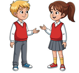 Cute School Boy And Girl Talking Together Isolated Cartoon Characters Illustration For Education Communication Concept