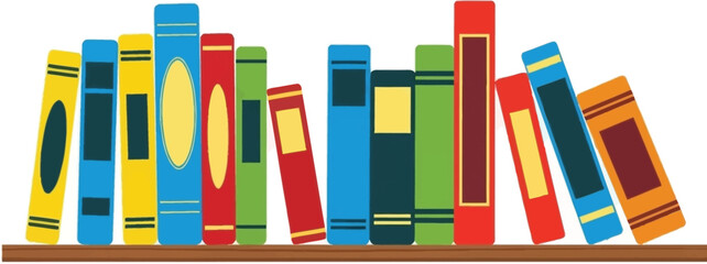 a colorful arrangement of various books standing upright on a brown wooden shelf showcasing a diverse collection for reading high quality © GolamKibria