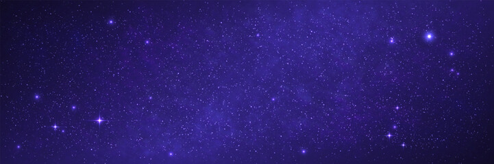 Obraz premium Starry background. Beautiful Milky Way wallpaper. Glowing galaxy with bright stars. Cosmos backdrop with stardust for poster, banner or brochure. Vector illustration.