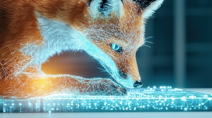 Professional Fox Interacting with Digital Interface in Futuristic Environment