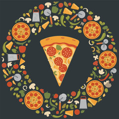 National Pizza Day design template concept. Retro cartoon fast food posters and cards. Social media templates stories posts.