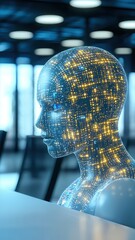 Futuristic Hybrid Professional With Glowing Scales in a Modern Office Environment