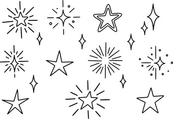 Obraz premium a delightful collection of hand drawn stars and sparkling bursts presented in a simple black and white line art style creating a whimsical effect