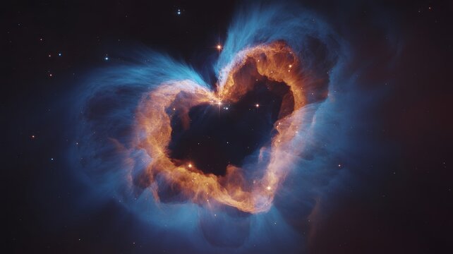 A celestial heart blooms in the cosmos, painting the universe with cosmic love and stellar dust - Powered by Adobe