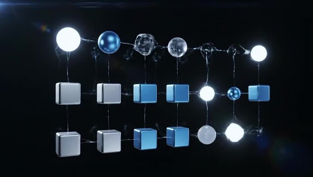 Spheres and cubes in a line.