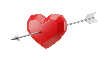 Red heart pierced by silver arrow isolated on transparent background