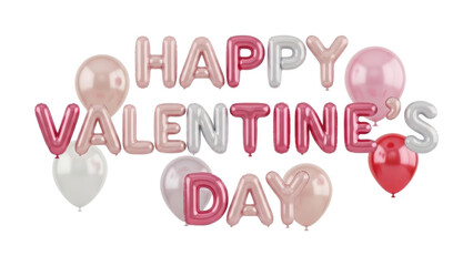 Happy valentines day message with colorful balloons isolated on transparent background