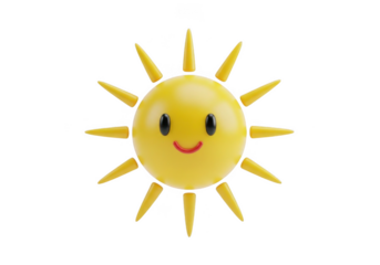 Cheerful sun with smiling face isolated on transparent background