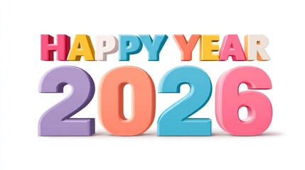 Happy New Year 2026 text design for business diary, brochure, or greeting card on white background
