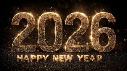 Happy New Year 2026 with beautiful textured gold numerals and elegant festive lighting