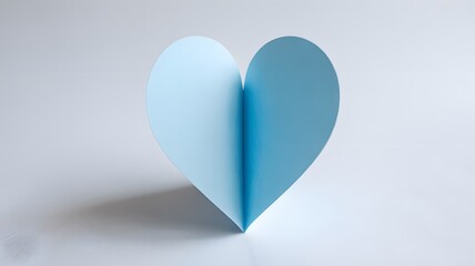 Gentle light blue paper heart standing alone, symbolizing love and care on a clean surface