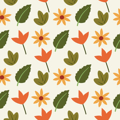 Seamless pattern of  leaves and flowers vector design