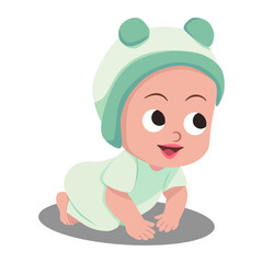 Cute baby smiling and crawling vector icon illustration 