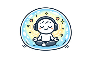 Obraz premium Quiet Bubble Icon. Doodle-style vector icon of complete quiet achieved, person centered inside a calm protective bubble with