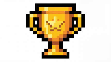 Obraz premium Pixel Art Golden Trophy Icon Vintage Gaming Achievement Award Grunge Paper Tapes