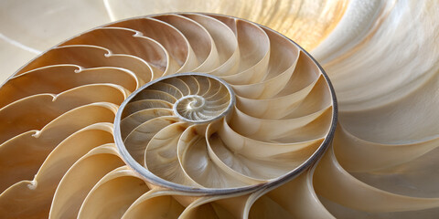 Macro photograph of a spiral-shaped sea shell with intricate natural ridges and warm beige-orange tones. Close-up of spiral sea shell texture with natural pattern