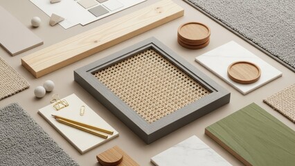 A curated selection of home interior design materials and samples for modern living spaces