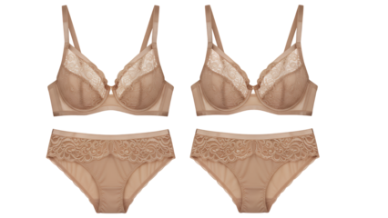 Elegant lingerie set isolated on transparent background displayed in a grid layout