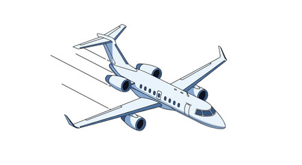 Sleek private jet aircraft flying through the air with speed lines, representing luxury travel and fast transportation.