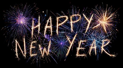 Happy New Year 2026 with sparkling and exploding fireworks