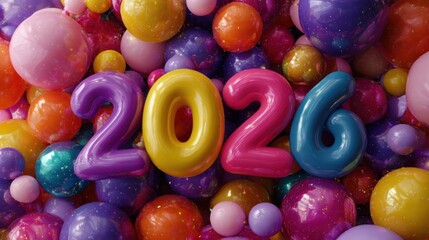 Happy New Year 2026 with Vibrant Balloons