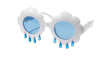 White cloud shaped sunglasses with blue teardrop charms and blue lenses eyewear accessory