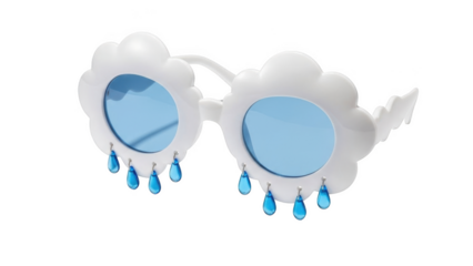 White cloud shaped sunglasses with blue teardrop charms and blue lenses eyewear accessory