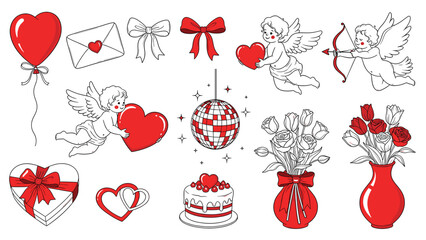 Valentine's Day icons set with hearts, cherubs, flowers, gifts