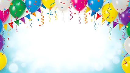 Vibrant birthday celebration background with colorful balloons and confetti