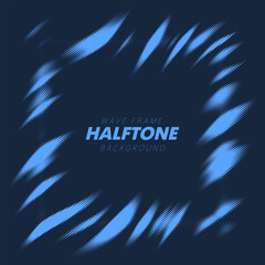 Abstract vector torn halftone fluid wavy square frame. Scratched dotted pop art dynamic frame.