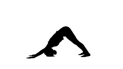 White outline of a person in downward facing dog yoga pose on black background downward dog adho mukha svanasana