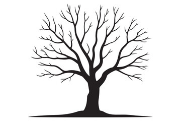 Obraz premium Bare tree silhouette black and white illustration 