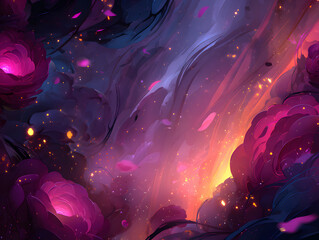 Epic tournament winners background with abstract cosmic arena in neon magenta pink orange tones