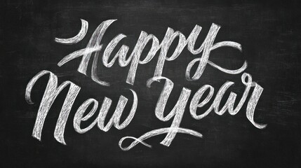 Happy New Year Chalked Text Black on Transparent Background PNG