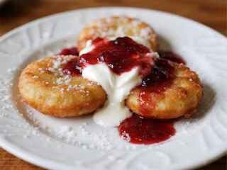 Papanaşi (dulci) A dessert of deep-fried donuts, often served with jam and sour cream