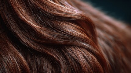 Close-up of wavy, glossy, and healthy hair, in beautiful brown hues. This shot highlights the texture and richness of the color.