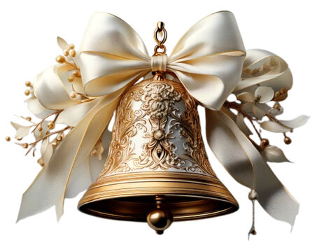 sparent PNG image of a delicate white bell with a flowing ribbon, ideal for graphic designers and crafters. Use this versatile asset to add a touch of whimsy to your transparent background png 