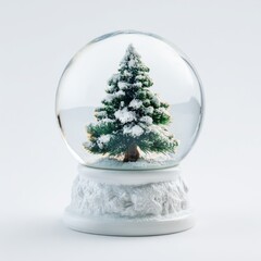 Festive snow globe with a miniature evergreen tree covered in white snow