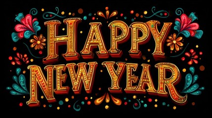 Happy New Year typography text element with festive style