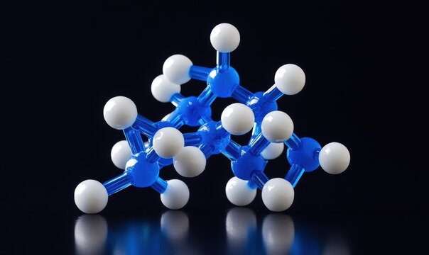 Molecular representation of sugar molecules glowing in blue and white on a black gradient background, capturing precision. - Powered by Adobe